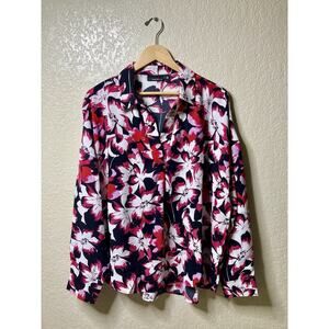 Rafaella Plus Size Top XXL Sheer Floral Tunic Long Sleeve V-neck Career